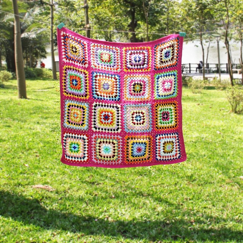 独立原创·鉤織系列 七彩钩织拼接毯子野餐 - 被子/毛毯 - 其他材质 红色