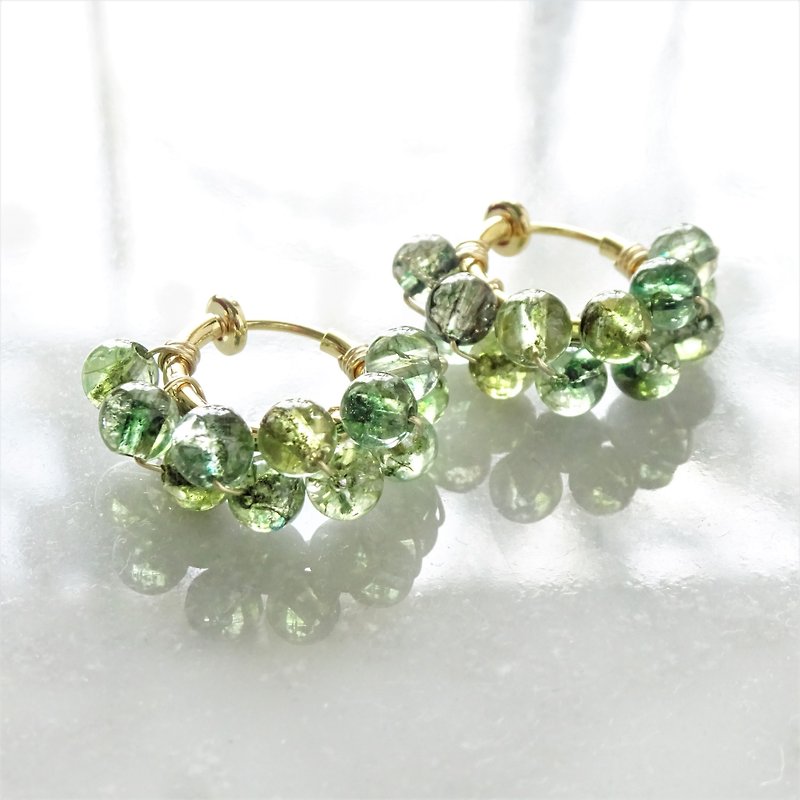 14kgf Spring Jerry multicolored quarz pierced earrings / clip on earrings GRN - 耳环/耳夹 - 宝石 绿色