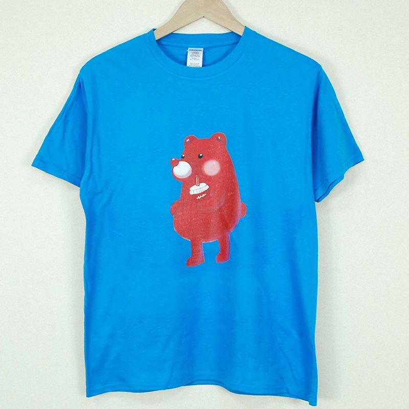 新创设计师-T恤：【熊】短袖T-shirt《中性/修身》(宝蓝) -陈小安 - 女装 T 恤 - 棉．麻 咖啡色