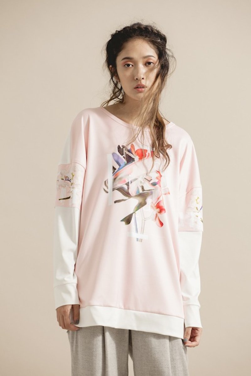 变形花卉T Shirt-粉 - 女装 T 恤 - 聚酯纤维 粉红色