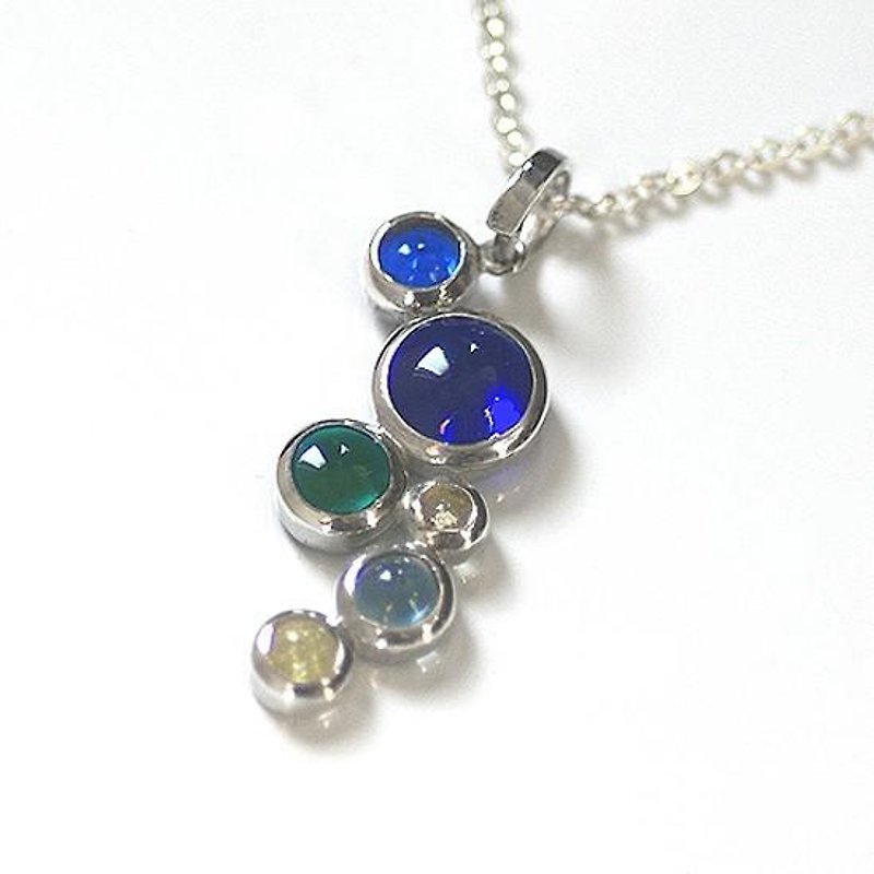 Silver × glass  Bubble pendant - 项链 - 玻璃 蓝色