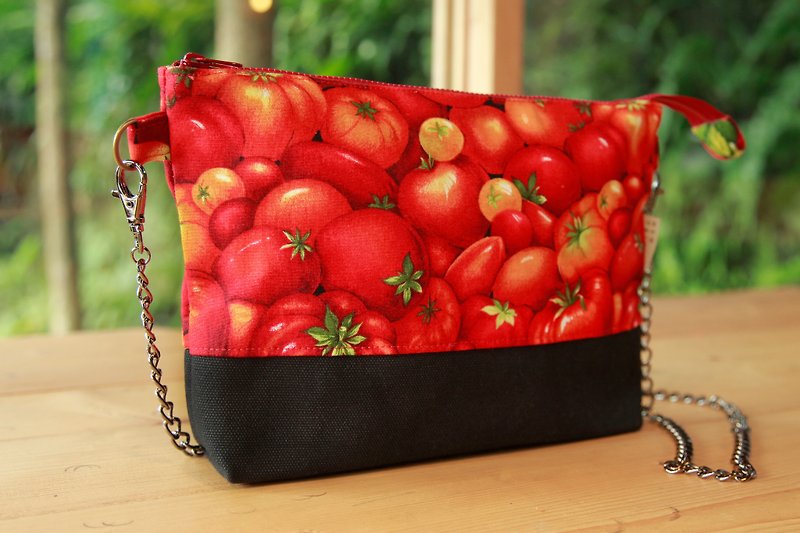 【水色侧背包】 - 番茄红了 - 棉质 帆布 花布 番茄 小包 - 侧背包/斜挎包 - 棉．麻 红色