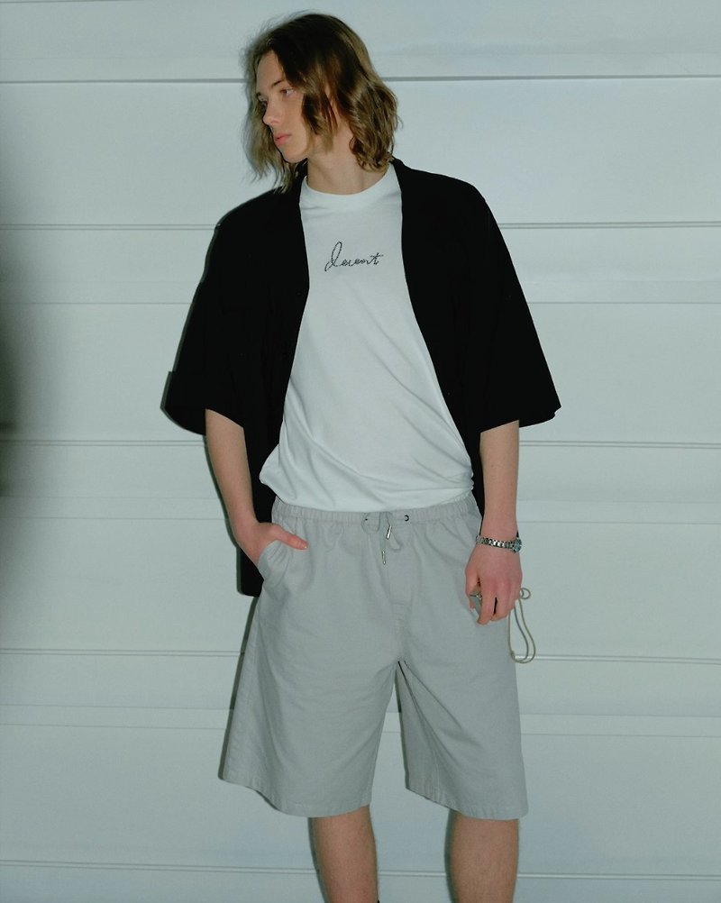 日系极简 寬鬆棉质短裤 - 男士短裤 - 其他材质 灰色
