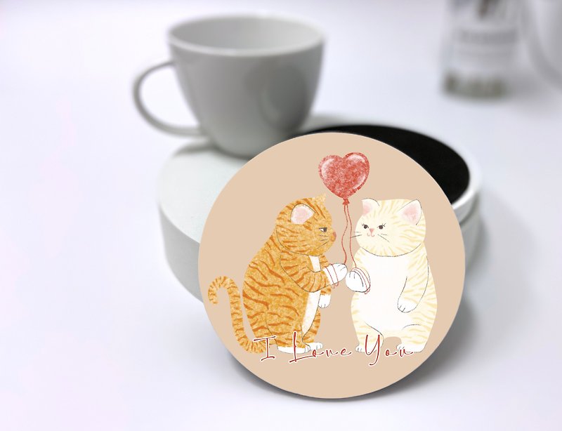 插画陶瓷吸水杯垫—情侣猫(美拉德色) - 杯垫 - 瓷 