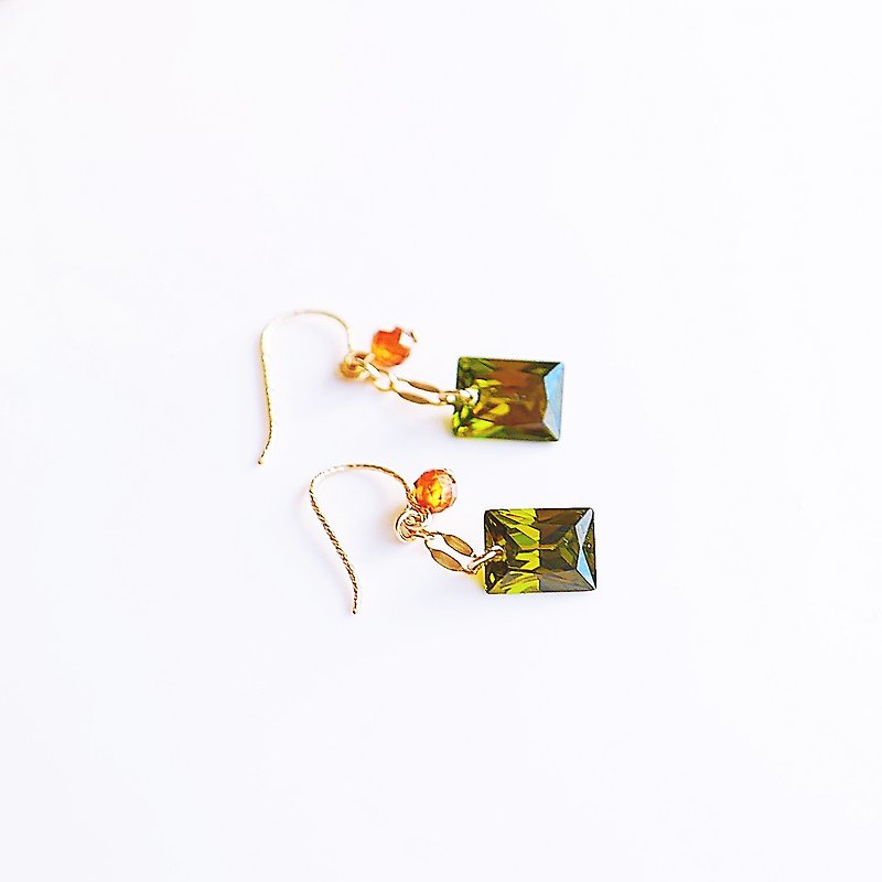 轻珠宝橄榄绿 长方形锆石 耳环水晶 - 耳环/耳夹 - 玻璃 绿色