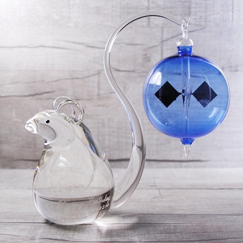 【德国光风车】(蓝色) 开运招财鼠 8cm海洋蓝水晶球光风车 玻璃艺术品 开运送礼 生肖鼠 金钱鼠 定制化 - 摆饰 - 玻璃 蓝色
