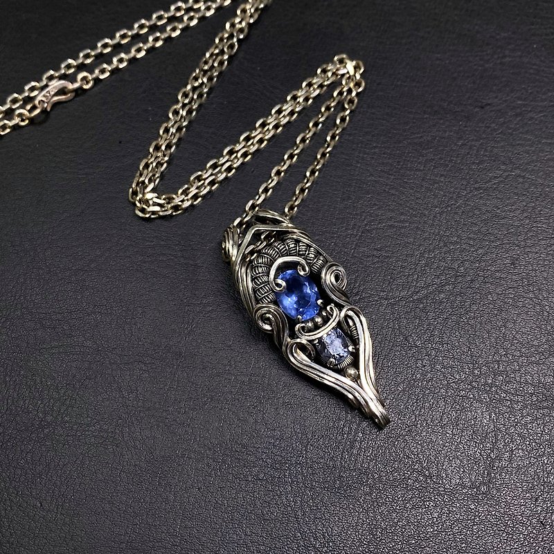 变色萤石 尖晶石 项链 金属编织 银饰 - 项链 - 宝石 蓝色