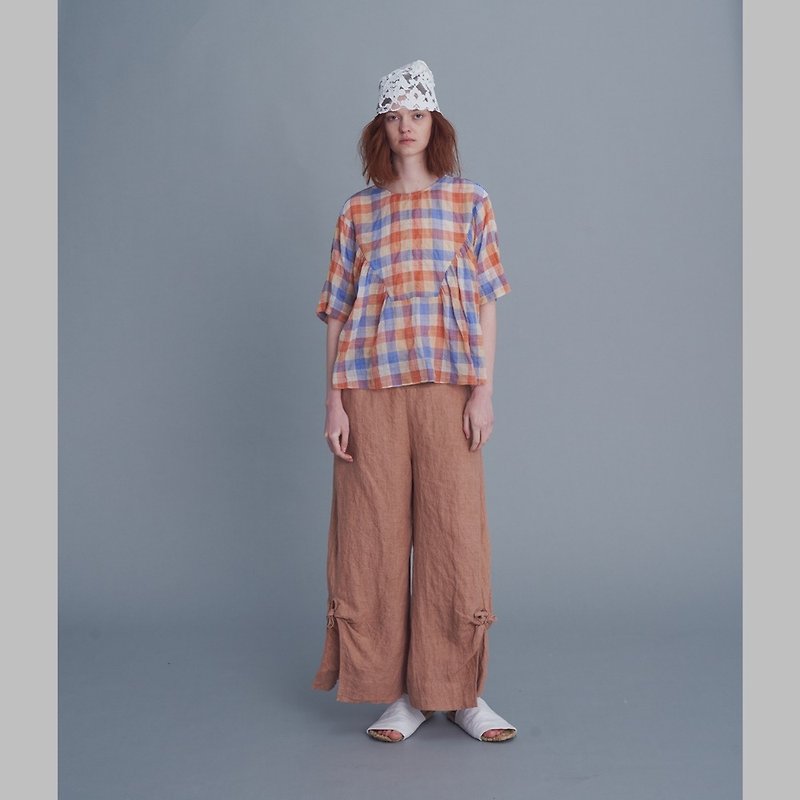 2301E16侧打结直筒裤(橘) - 女装长裤 - 棉．麻 橘色