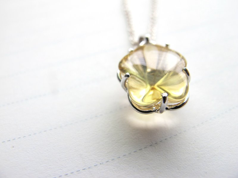 黄水晶 925纯银【金色小花朵】十一月诞生石 招财 交换礼物 - 项链 - 水晶 黄色