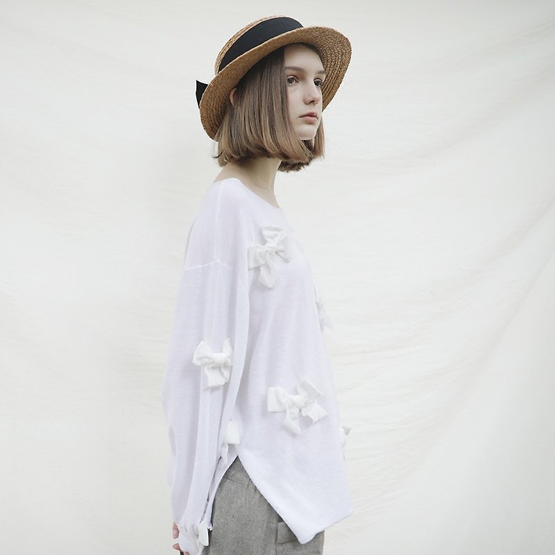 白色蝴蝶结针织衫 - imakokoni - 女装针织衫/毛衣 - 其他材质 