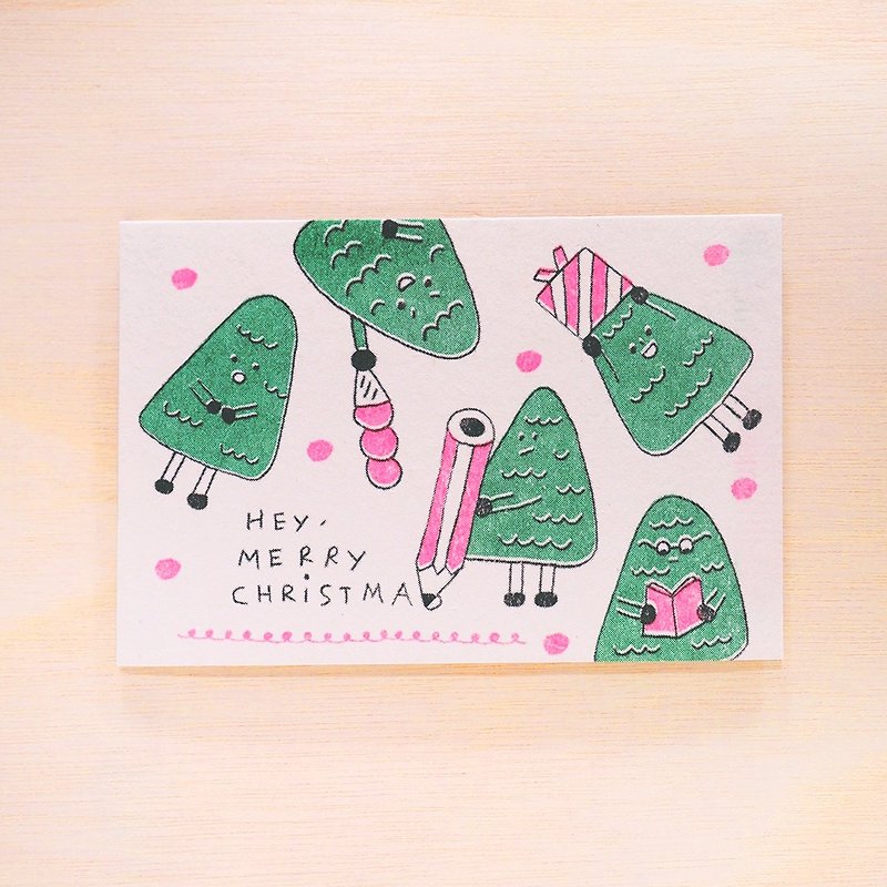 圣诞树先生小团体 / 圣诞卡 / 孔版印刷 - 卡片/明信片 - 纸 绿色