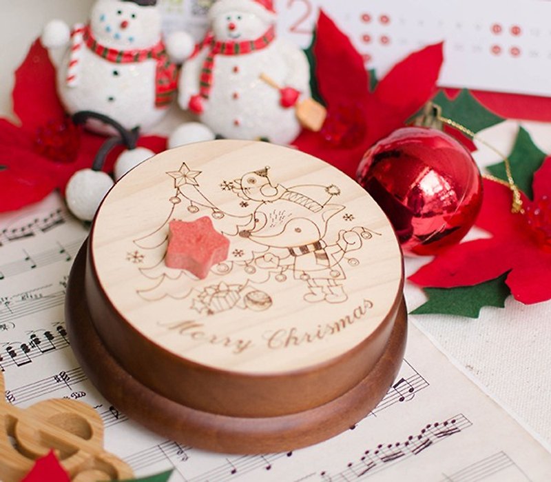 【定制化礼物】狐狸和好朋友的耶诞树│音乐盒 Memo夹 - 其他 - 木头 咖啡色