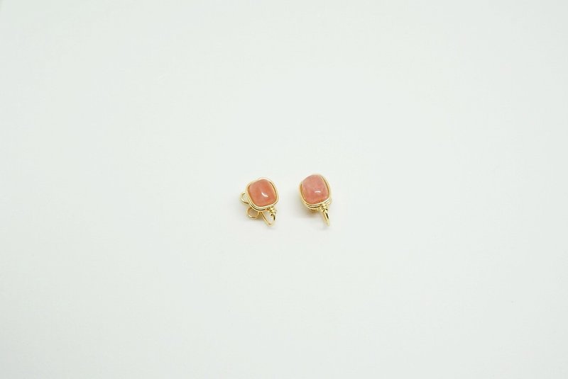 粉红蕾丝 红纹石 耳夹 耳环 - 耳环/耳夹 - 其他金属 红色