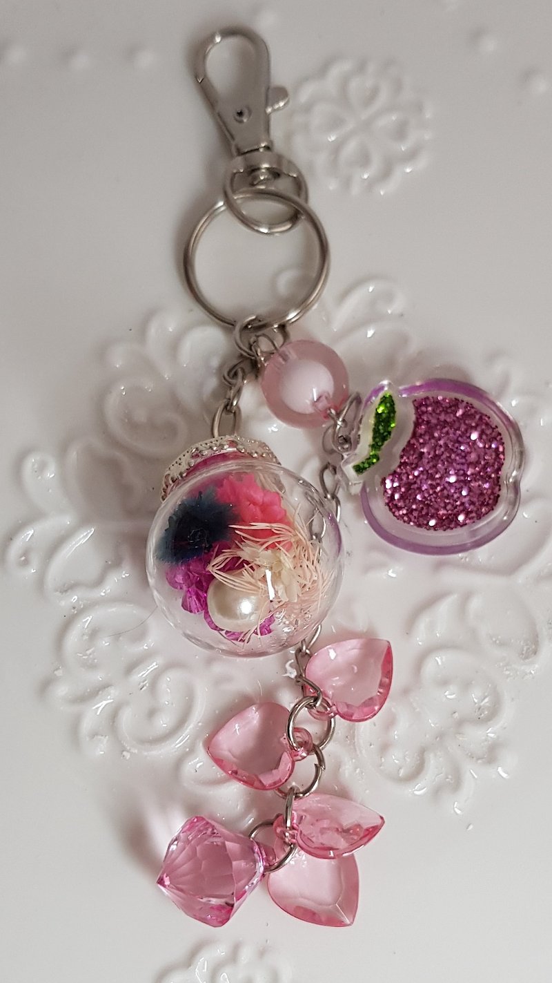 干燥花玻璃球钥匙圈-吊饰-情人节礼物-生日礼 - 钥匙链/钥匙包 - 玻璃 