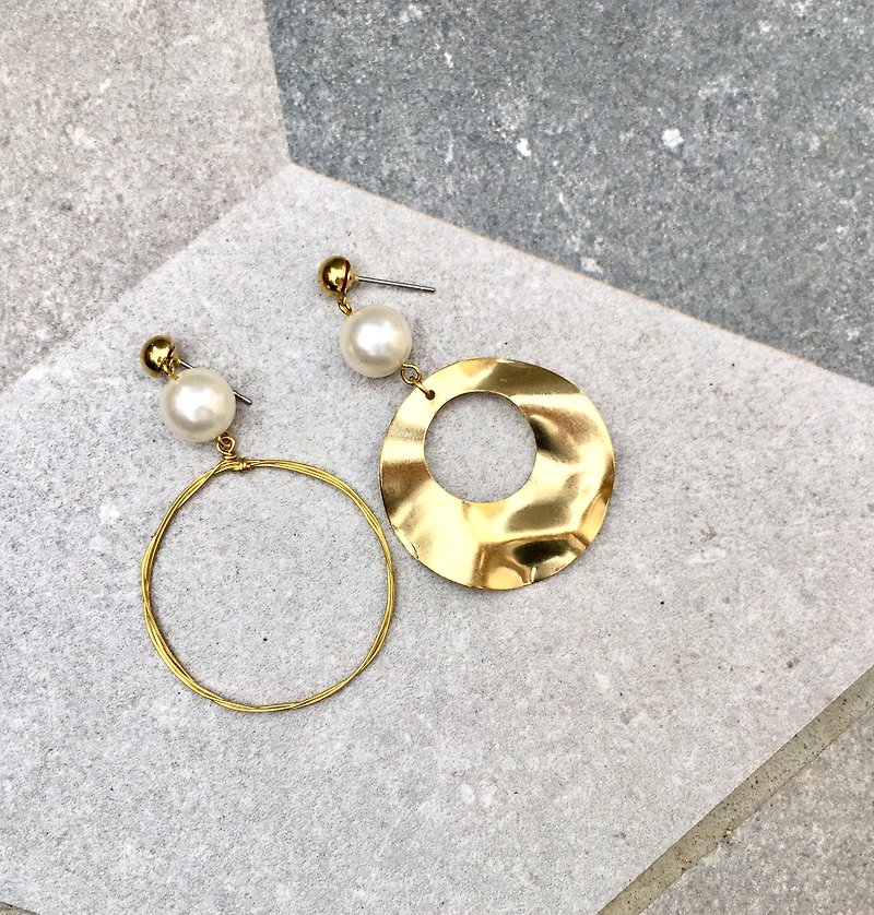 手工黄铜 x 耳环 针式/夹式 - 耳环/耳夹 - 铜/黄铜 金色