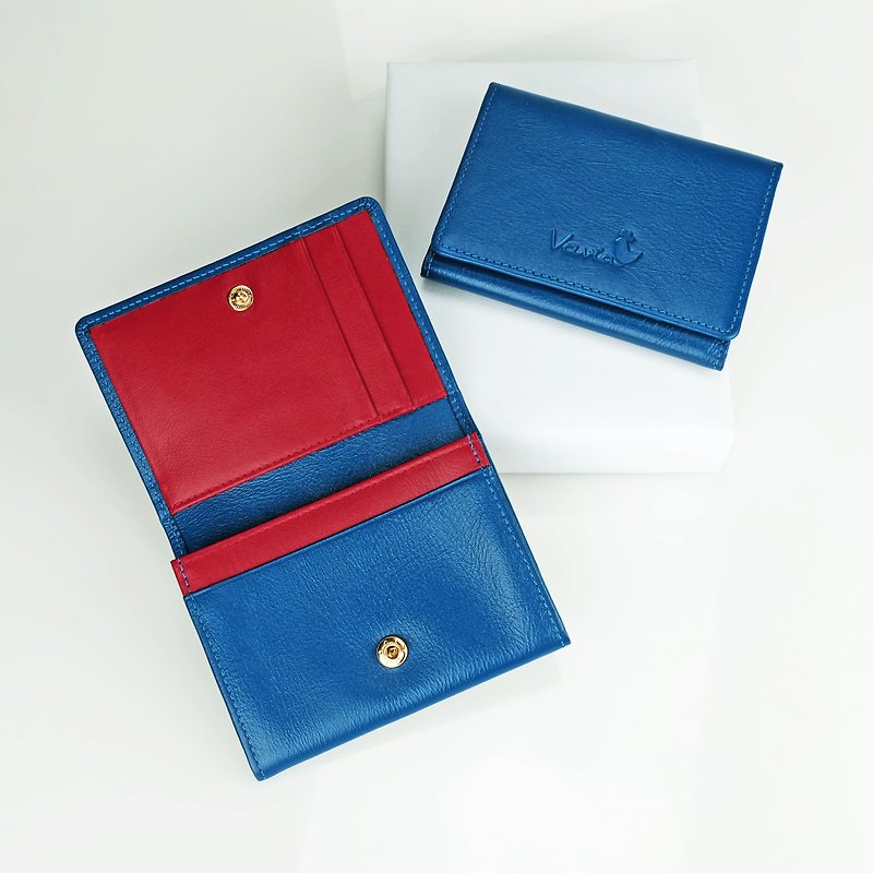 小钱包，真皮，海军蓝和红色饰边。 - 皮夹/钱包 - 真皮 蓝色