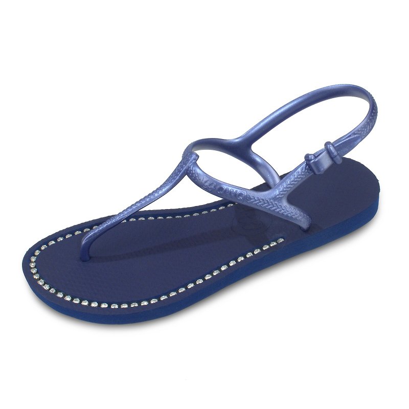 绑带凉鞋脚型修长款 宝石蓝色 施华洛世奇水晶最超值 - 拖鞋 - 橡胶 