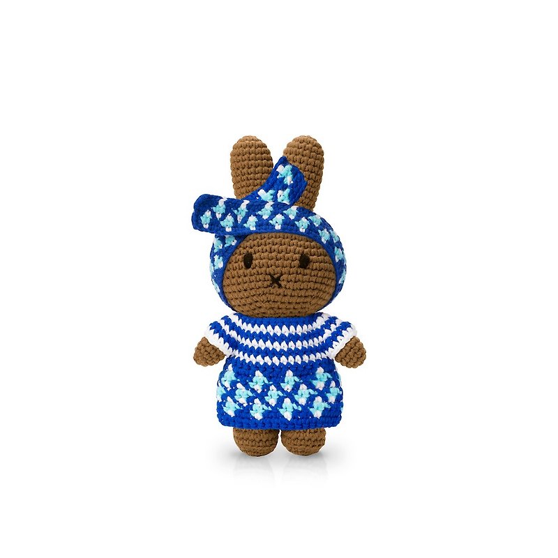 荷兰Miffy米飞兔【melanie&非洲风蓝色洋装+蓝发带套装】米菲玩偶 - 玩偶/公仔 - 棉．麻 蓝色