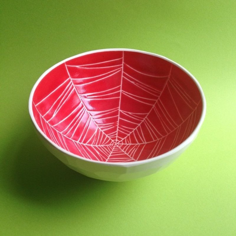 鉢/茶碗 (蜘蛛の巣）赤　　bowl (spider web) red - 花瓶/陶器 - 陶 红色