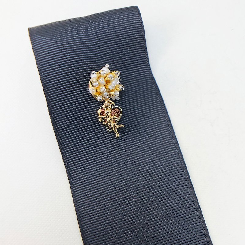 日本风格珍珠胸针 天使 邱比特 情人节礼物 新年礼物 珍珠胸针 - 胸针 - 珍珠 金色