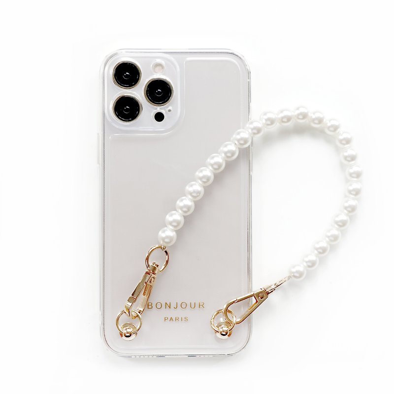 iPhone15/14/13/12 透明烫金法式珍珠链手机壳 - 手机壳/手机套 - 塑料 透明