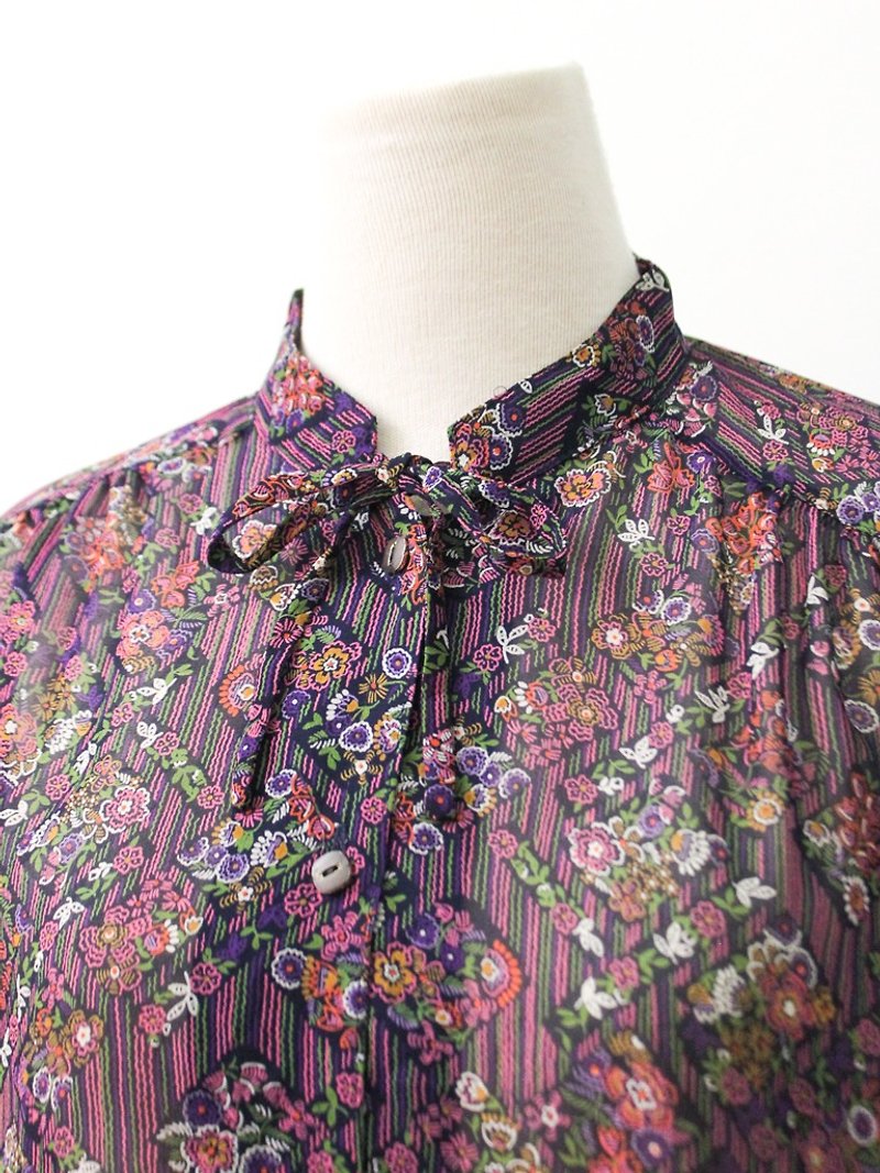 日本制复古民族风图腾紫色长袖古着衬衫 Vintage Blouse - 女装衬衫 - 聚酯纤维 紫色
