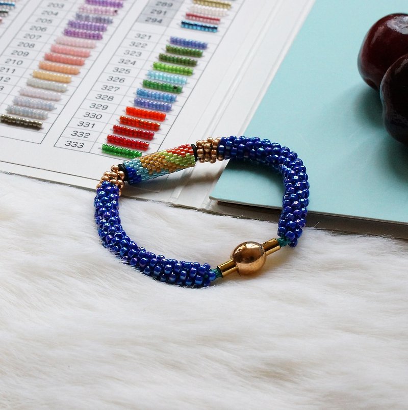Kumihimo手织日本玻璃珠 KTM-14 ( Handbraided Kumihimo Seed Beads Bracelet ) - 手链/手环 - 玻璃 蓝色