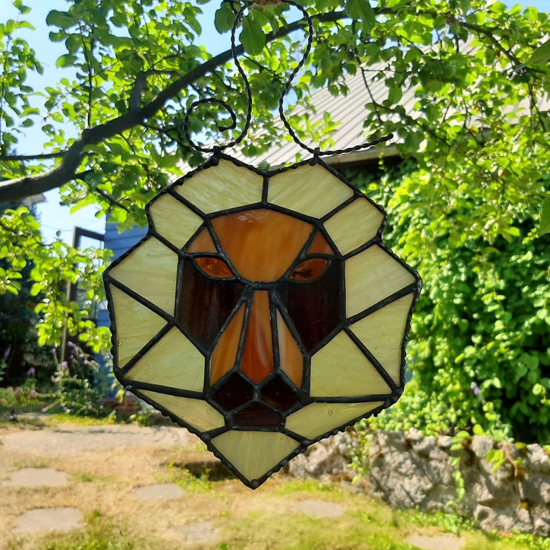 Leo Stained glass Zodiac sign/ Constellation sign/ Birthday gift / Horoscope - 摆饰 - 琉璃 咖啡色