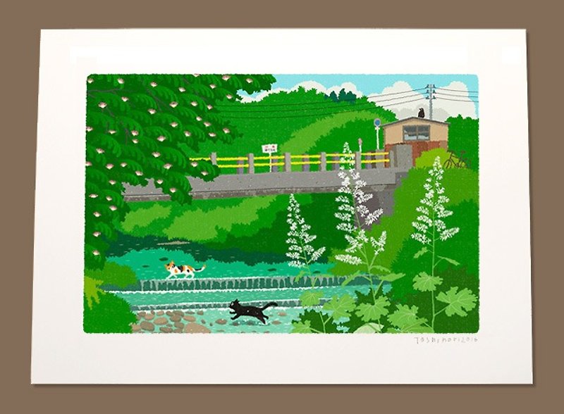 A3イラストシート　夏の川を渡る - 海报/装饰画/版画 - 纸 绿色