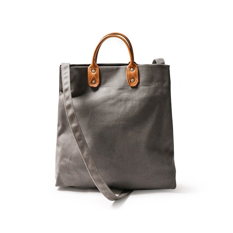 点子包【icleaXbag】简约M号真皮帆布购物袋 手提包 深灰色 DG26 - 侧背包/斜挎包 - 棉．麻 灰色