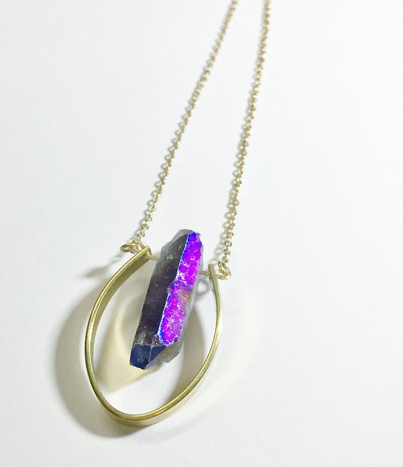 椭圆 幻彩紫 白水晶柱 项链 - 颈链 - 宝石 紫色