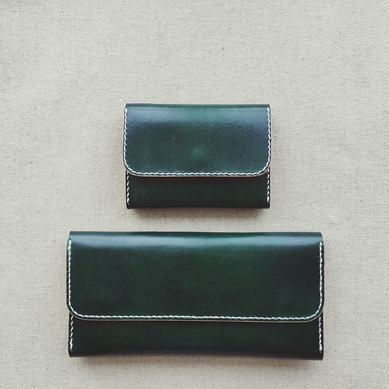 翻盖拉链小钱包 意大利植鞣革 复古绿色 纯手工擦染设计 可定制化 - 零钱包 - 真皮 绿色