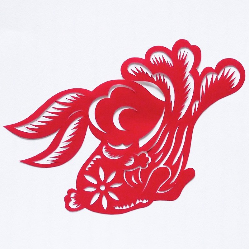 切り紙　えと　う　十二个生肖　兔子 - 海报/装饰画/版画 - 纸 红色