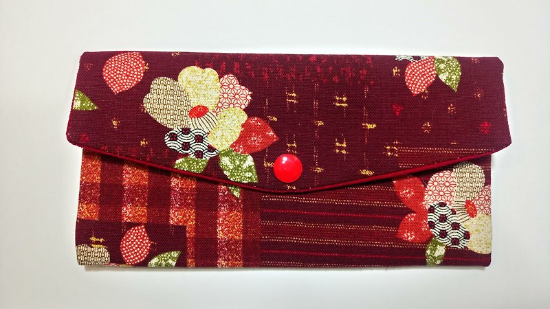 双层红包袋/存折收纳袋 (30和风茱萸花) - 皮夹/钱包 - 棉．麻 红色