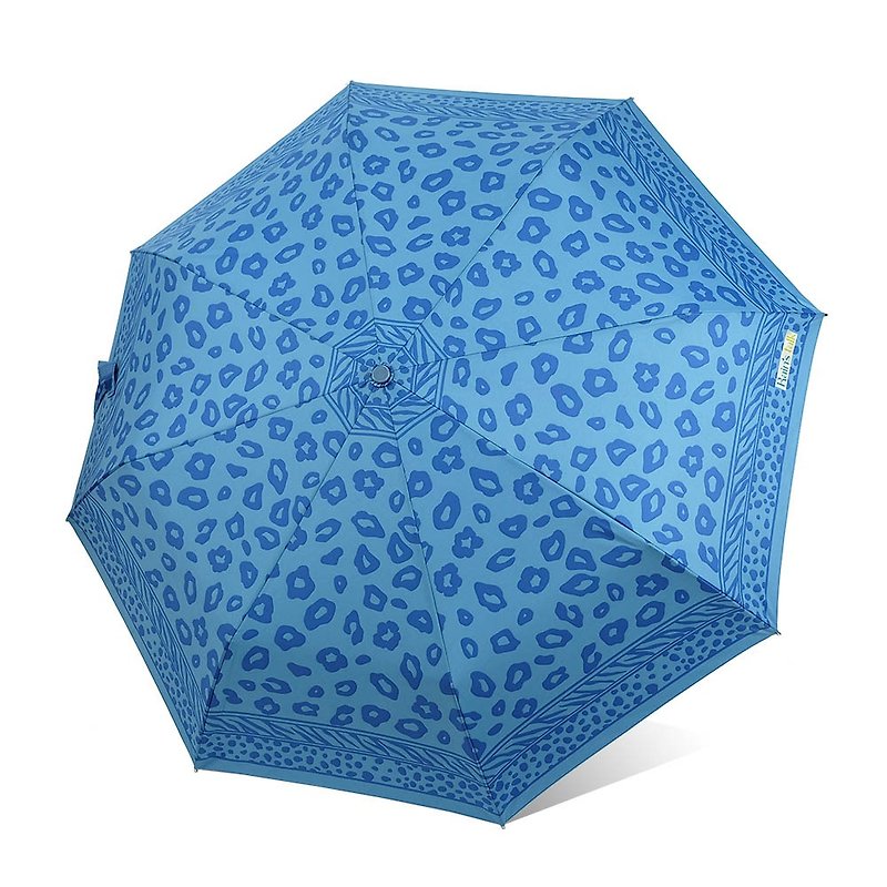 【台湾文创 Rain's talk】奢华豹纹抗UV三折自动开收伞 - 雨伞/雨衣 - 防水材质 蓝色