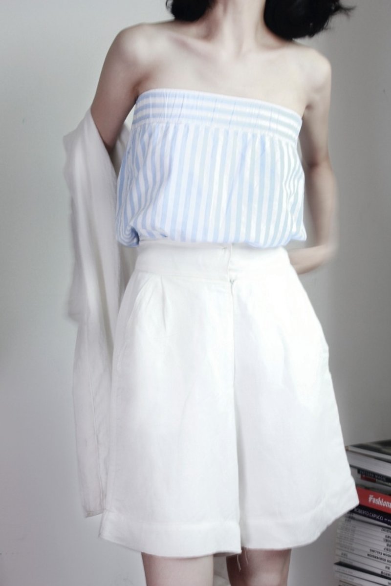 MaodiuL抹胸or短裙多用蓝白条纹搭配 - 女装背心 - 棉．麻 蓝色