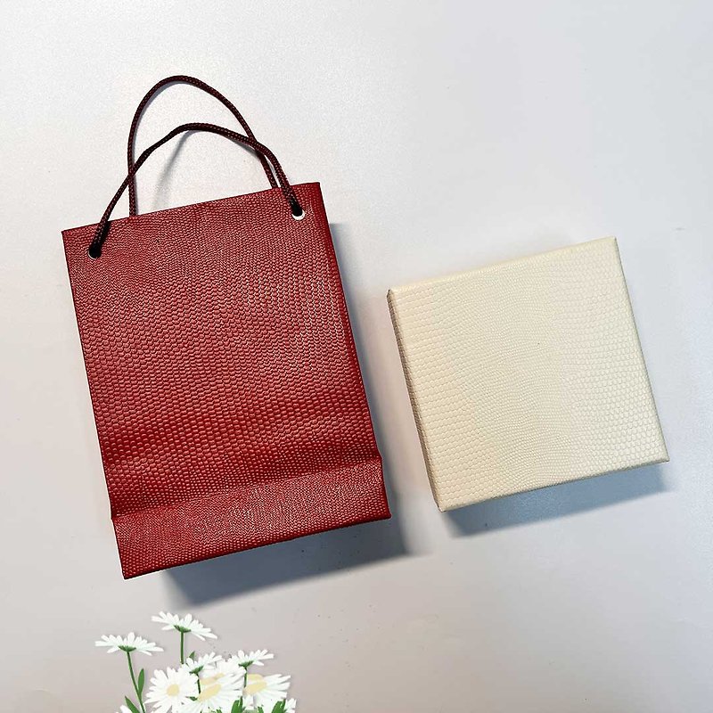 加购商品-方形礼物盒提袋 米白x红 黑色丝绒衬 饰品送礼包装 - 包装材料 - 纸 红色