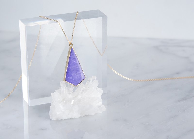 【14KGF】Long Necklace,Kite-Shaped Charoite Quartz - 长链 - 宝石 紫色