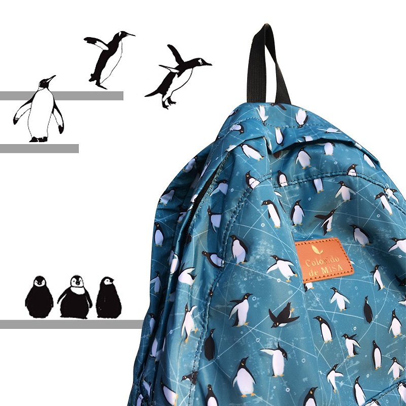 可爱企鹅折叠双肩背包百搭设计大容量包包书包 - 后背包/双肩包 - 尼龙 