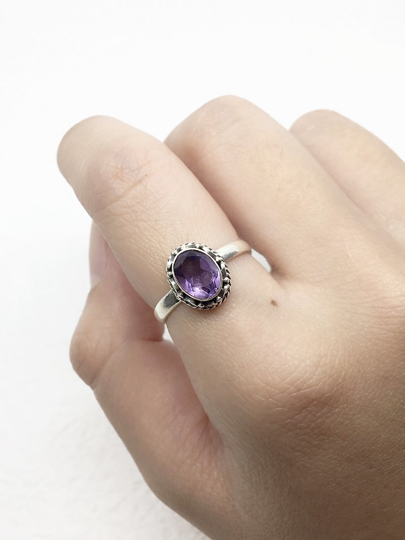 紫水晶925纯银异国设计戒指 尼泊尔手工镶嵌制作(款式2) - 戒指 - 宝石 紫色