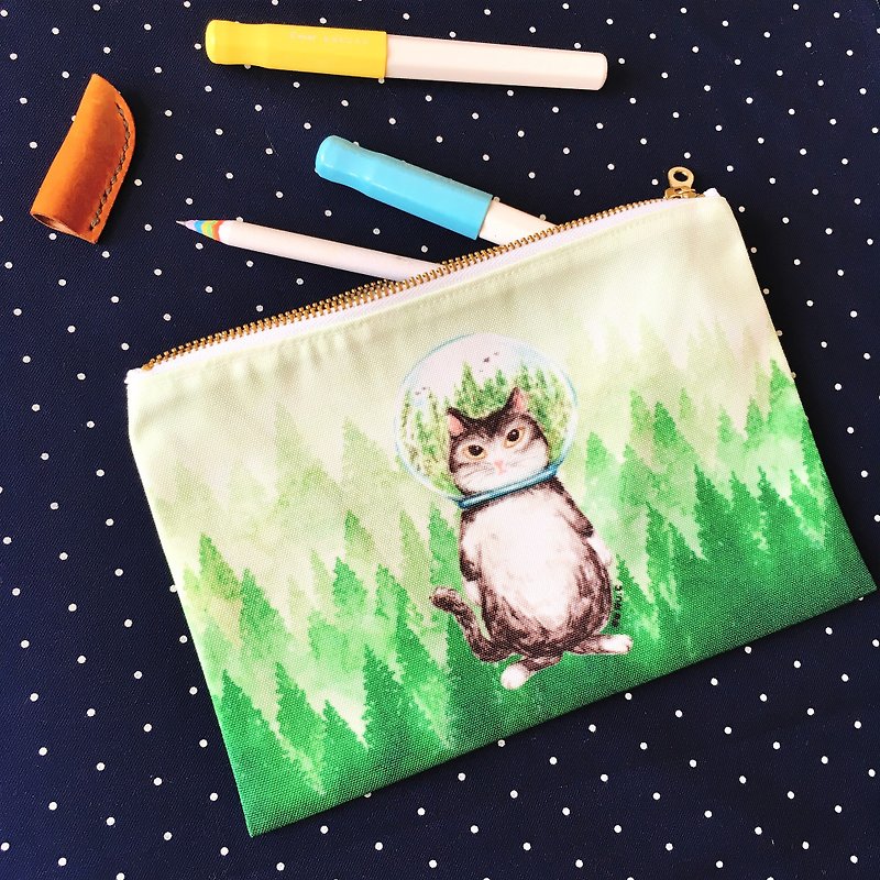 玻璃球猫 森林猫 收纳包 笔袋 - 铅笔盒/笔袋 - 棉．麻 多色