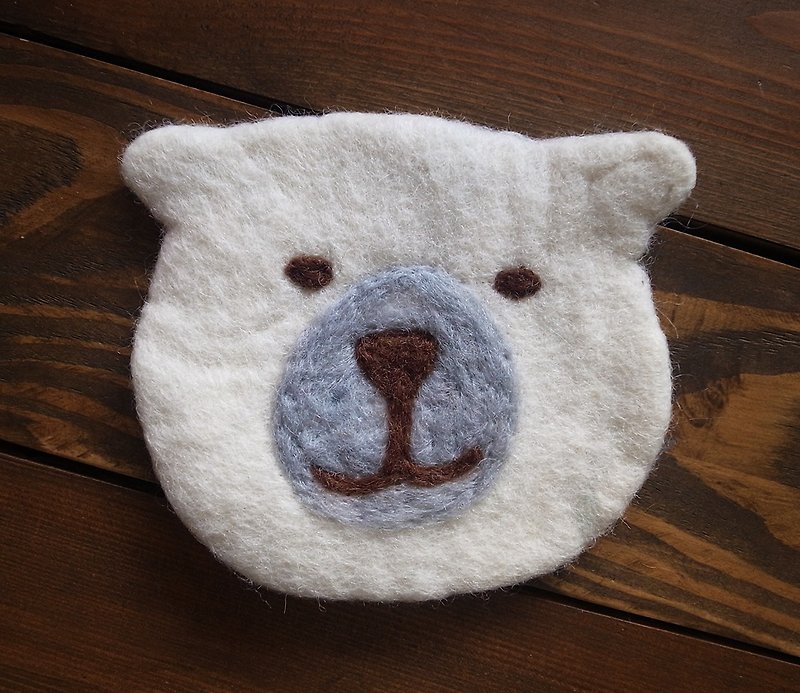 羊毛毡  手工 杯垫 动物 白熊 北极熊 - 杯垫 - 羊毛 白色