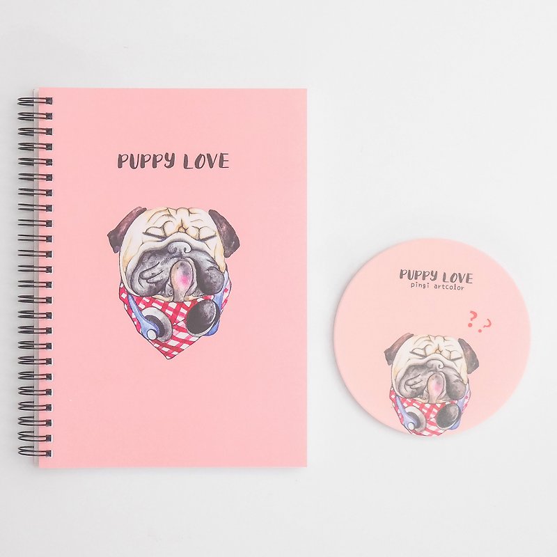 巴哥A5线圈笔记本+陶瓷杯垫套组パグPOPPY LOVE - 喜帖 - 纸 粉红色