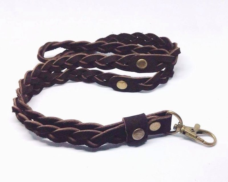 Braided leather neck strap, strap leather braided dark brown. - 钥匙链/钥匙包 - 真皮 