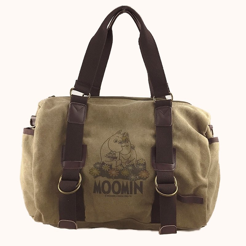 Moomin噜噜米授权-多功能圆筒包(卡其) - 侧背包/斜挎包 - 棉．麻 咖啡色