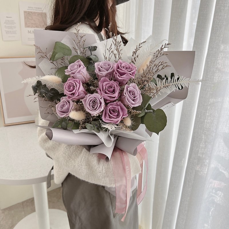 莫兰迪紫玫瑰永生花束 - 摆饰 - 植物．花 