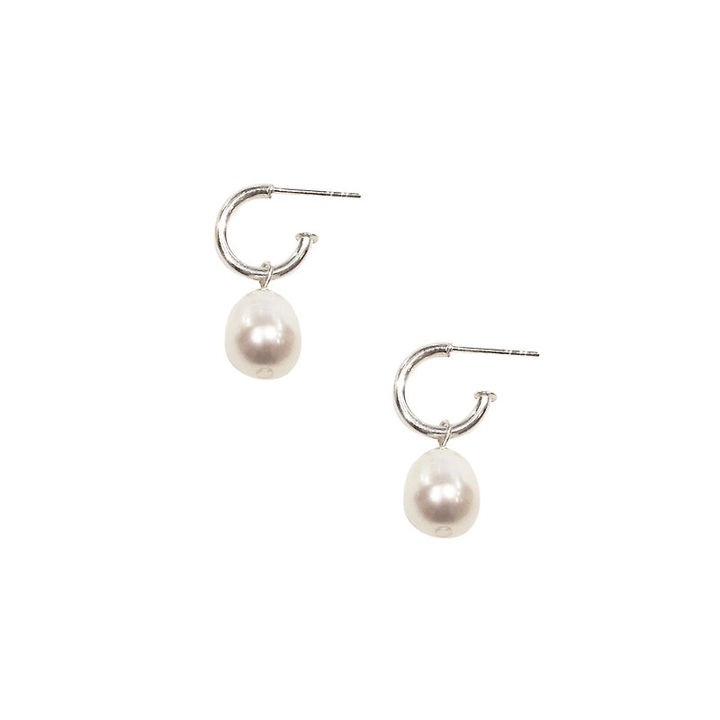 纯银可拆式淡水珍珠耳环 - 耳环/耳夹 - 宝石 银色