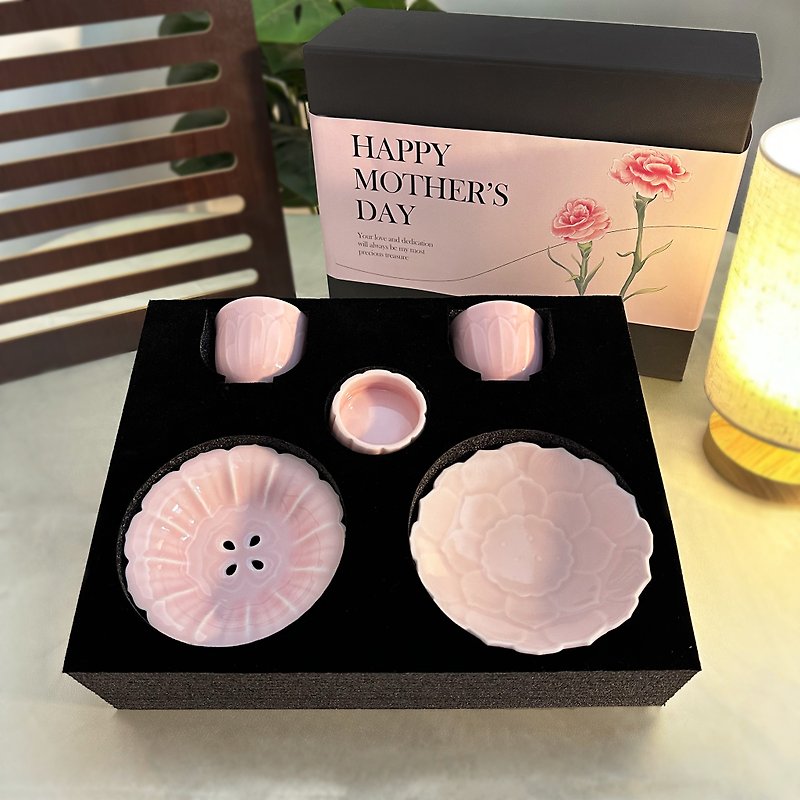 定制化礼物丨粉色茶具 沥水盘果盘礼盒 家居实用礼盒 少女清新 - 咖啡杯/马克杯 - 陶 