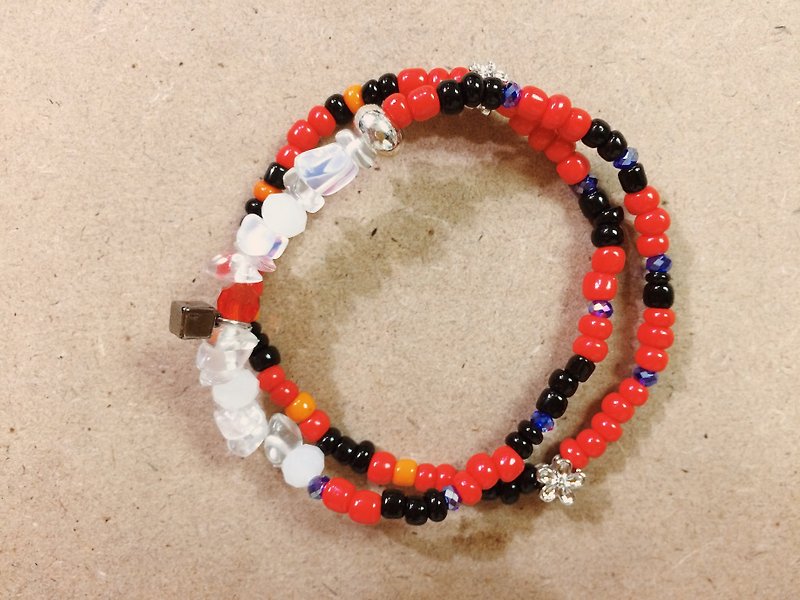 双圈矿石米珠(红白款) - 手链/手环 - 其他材质 红色