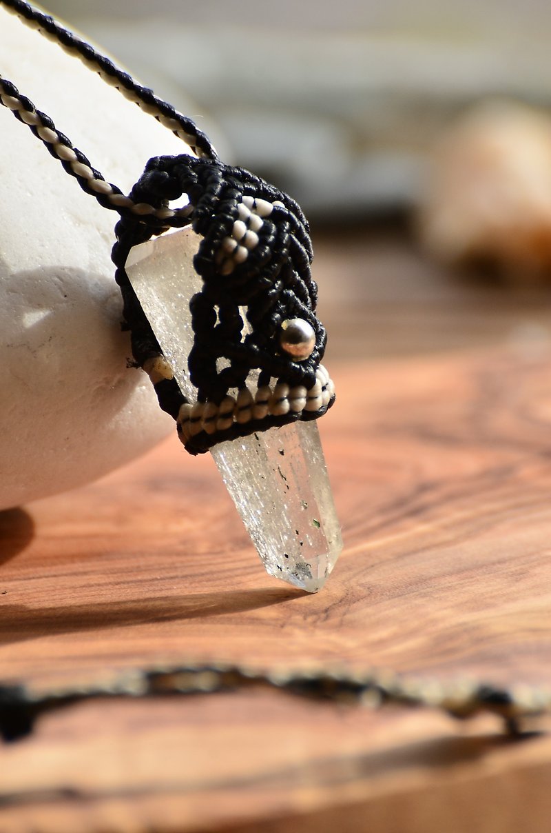 天然白水晶手制花边编织项链 - 项链 - 宝石 白色